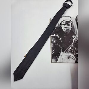 Elegant Vintage Dark Grey Real Leather Men Tie Brando